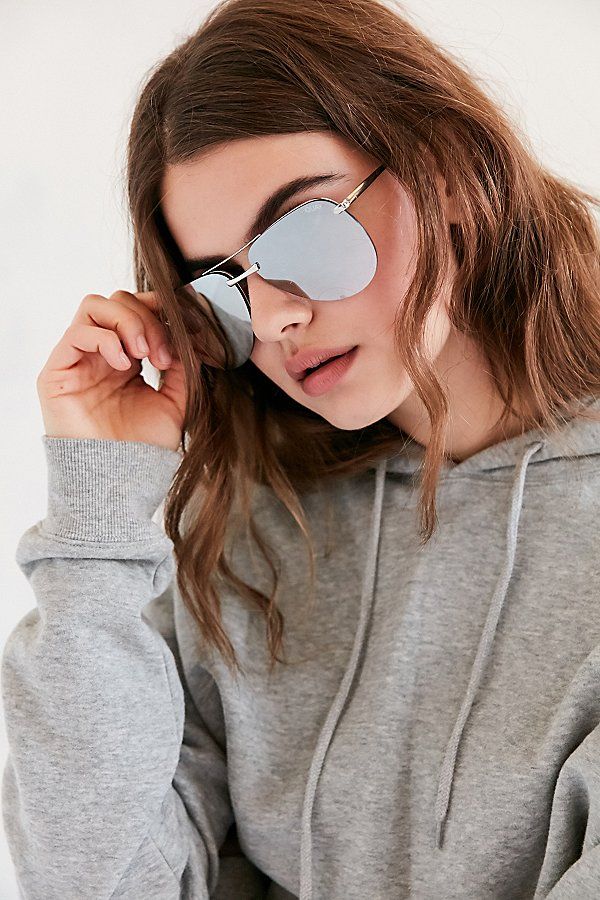 Quay The Playa Aviator Sunglasses - Silver One Size at Urban Outfitters | Urban Outfitters US