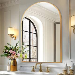 24 in. W x 36 in. H Gold Mirrors Arched Wall Mirror Decorative for Over Sink Bathroom Entryway Ha... | The Home Depot