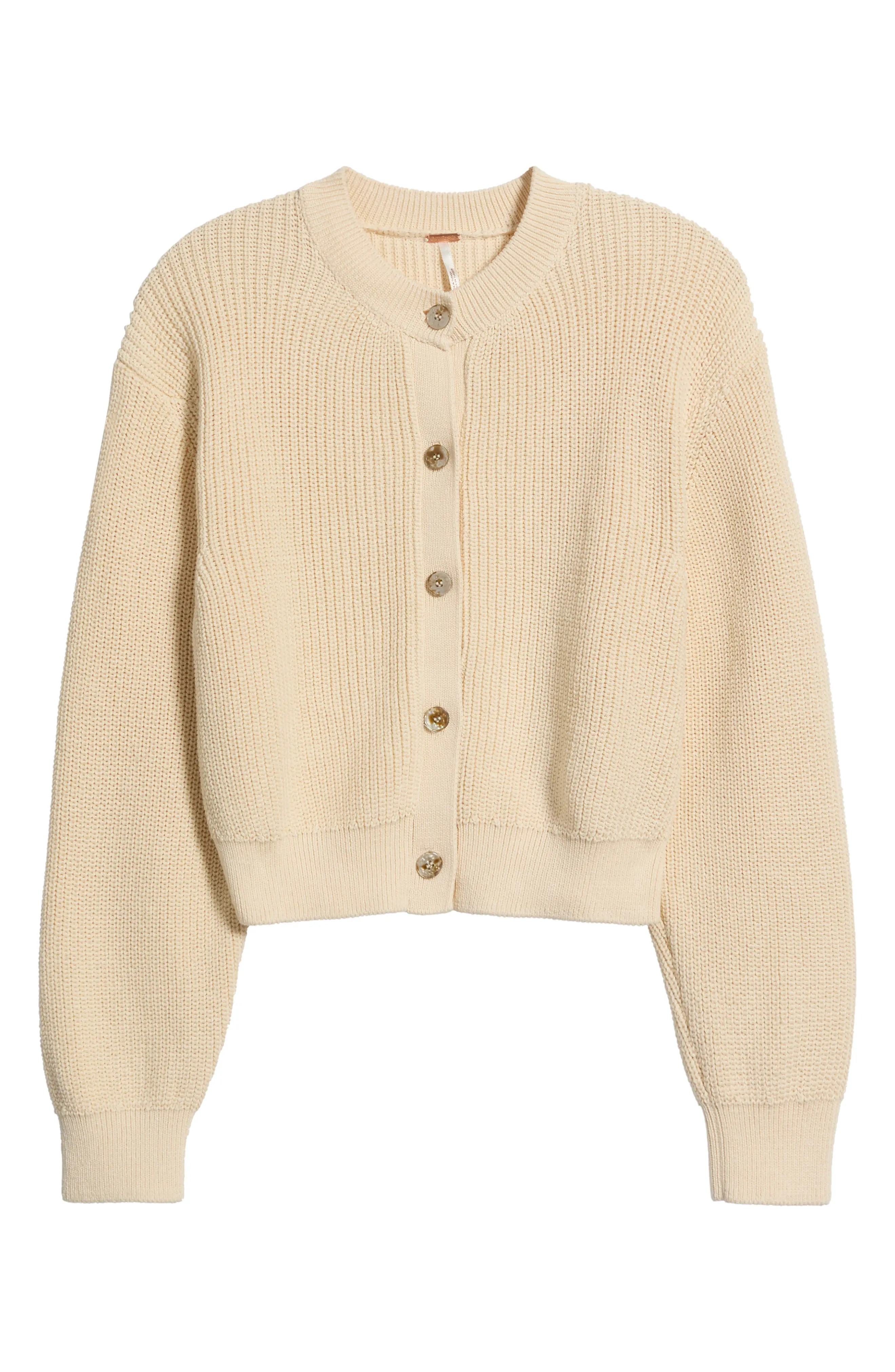 Free People Vienna Rib Button Front Cardigan in Ivory at Nordstrom, Size X-Small | Nordstrom