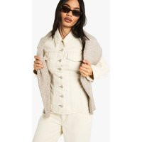 boohoo Women's Ecru Denim Cinched Waist Denim Jacket | Size: 10 | Denim/Cotton | boohoo (US & Canada)
