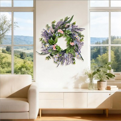 20" Spring Floral Wreath – Lavender & Blossom Décor with Rattan Base | Target