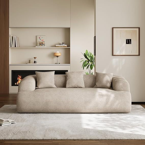 91" Boneless Couch,Cloud Couch,Chenille Curved Sofa with 3 Seater and 3 Pillows, Modern Compressi... | Amazon (US)