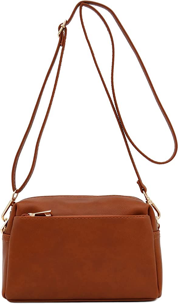Small Triple Zip Crossbody Bag (Saddle Brown): Handbags: Amazon.com | Amazon (US)