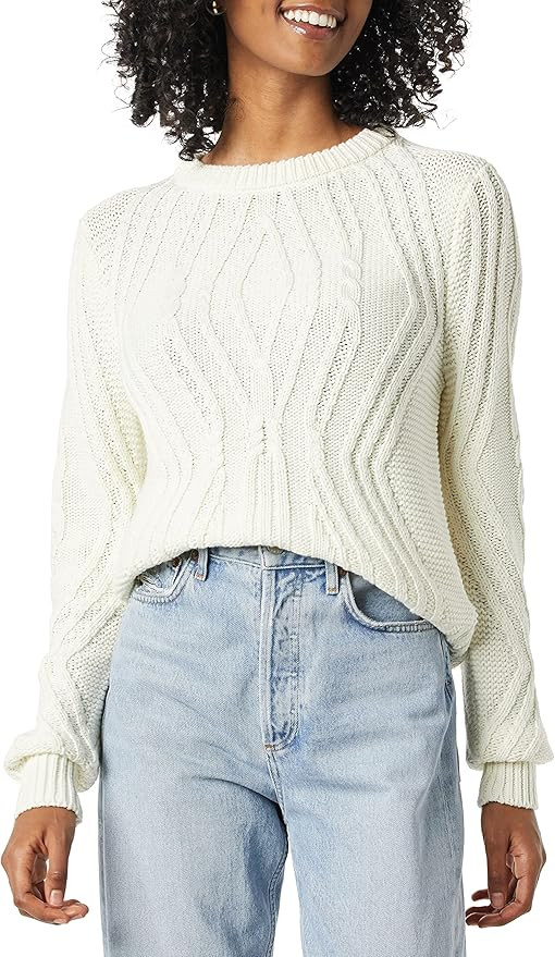 Amazon Essentials Women's 100% Cotton Crewneck Cable Sweater | Amazon (US)
