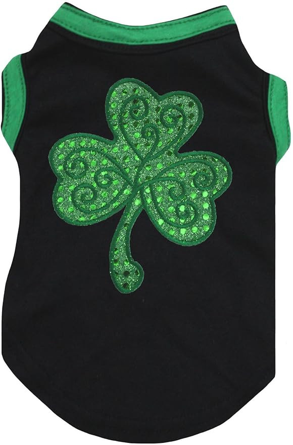 Petitebella Green Sequins Clover Puppy Dog Shirt (Black, Medium) | Amazon (US)