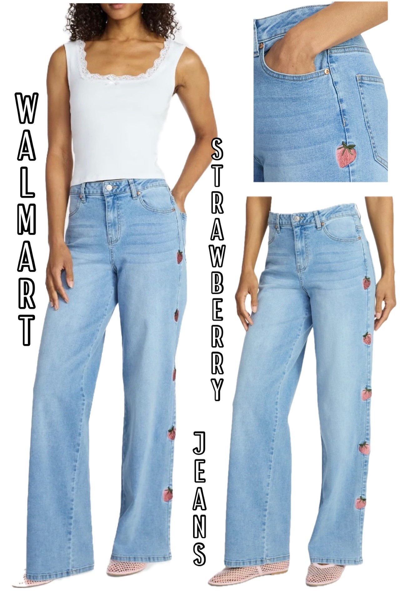 Walmart Madden NYC Ultra 90's Jeans with Strawberry Embroidery, 32'' Inseam, Sizes 00-18

#LTKFindsUnder50