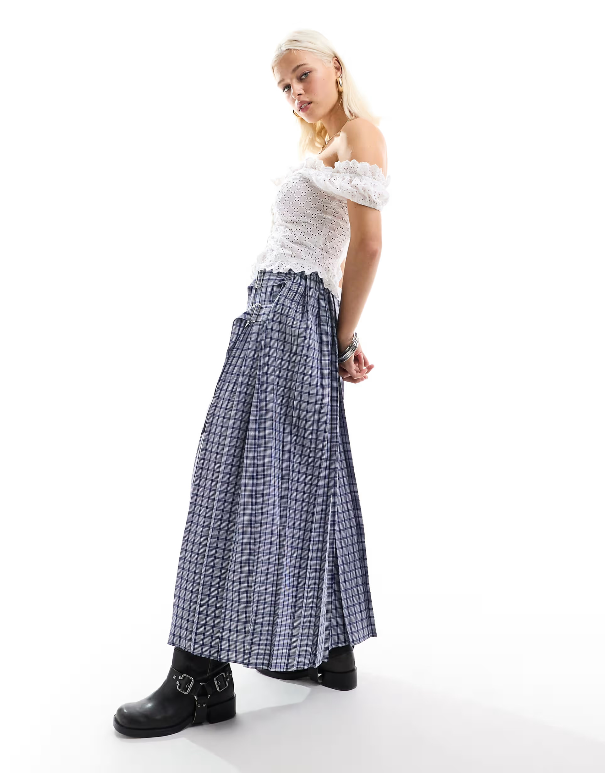 COLLUSION maxi kilt skirt in blue skater check | ASOS | ASOS (Global)