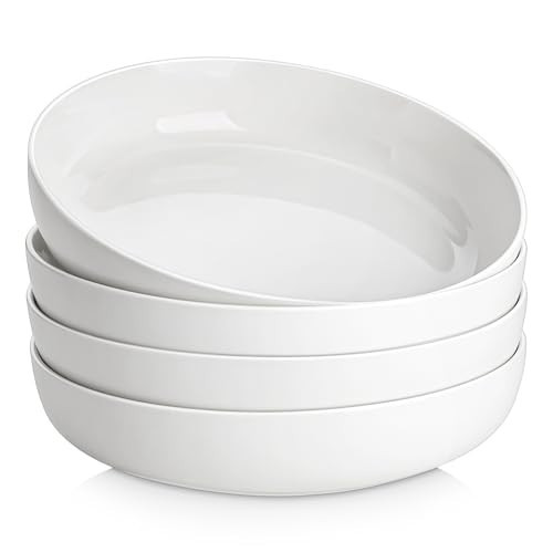 MALACASA 48 Oz Pasta Bowls Set of 4, 9 Inch Salad Bowls, White Ceramic Serving Bowls for Kitchen, Microwave & Dishwasher Safe, Series LUNA, White | Amazon (US)