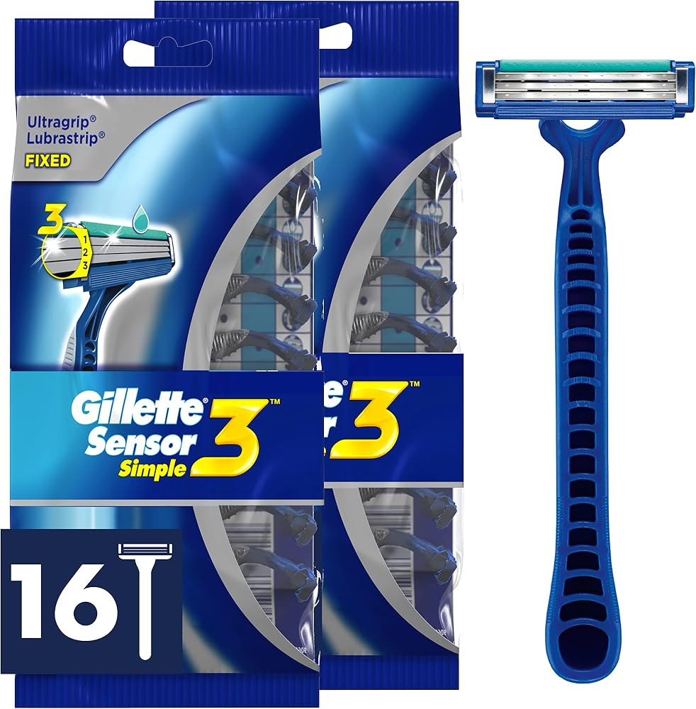 Gillette Sensor3 Simple Men’s Disposable Razors, 16 Count | Amazon (US)