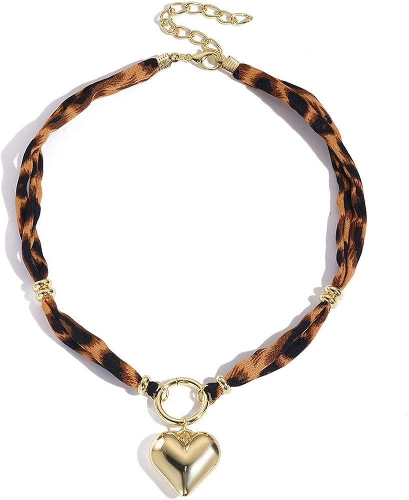 Scarf Necklace with Charm for Women Boho Scarf Charm Necklace Cross Conch Flower Leopard Choker N... | Amazon (US)