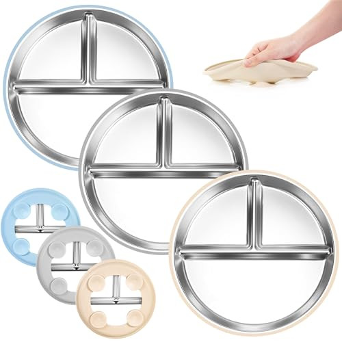 Bella's Friends Stainless Steel Toddler Plates Silicone Suction,3 Packs Non-Slip Baby Plates,Divi... | Amazon (US)