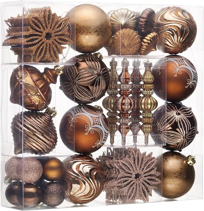 Valery Madelyn Christmas Trees Ornaments Decorations, 70ct Bronze Copper Brown Gold Shatterproof ... | Amazon (US)