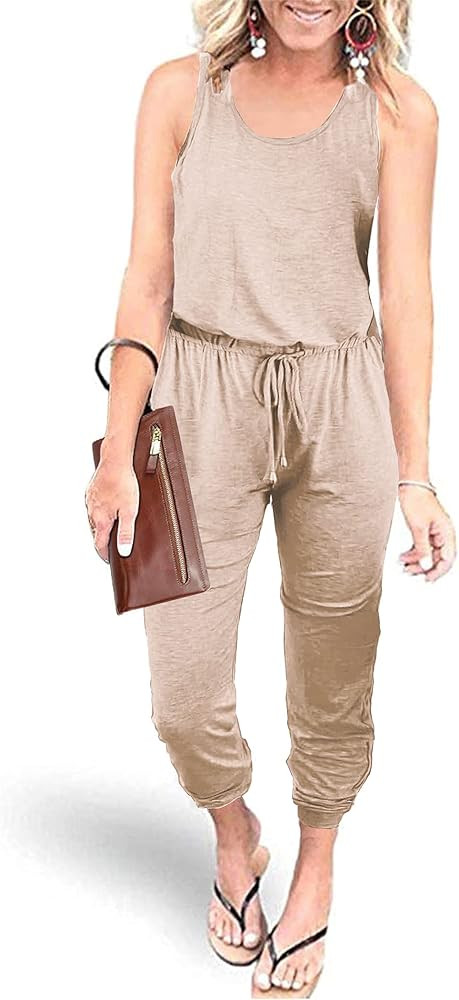 PRETTYGARDEN Womens Jumpsuit Casual Summer Romper 2026 Sleeveless Tank Lounge Cruise Airport Outf... | Amazon (US)