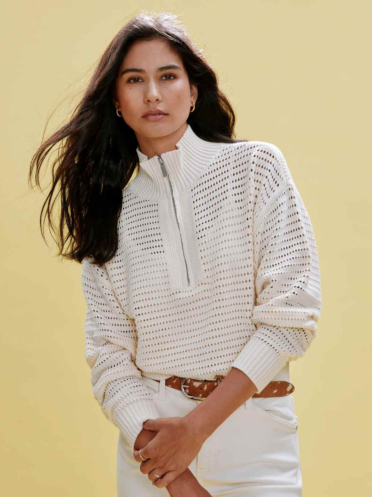 OPEN KNIT 1/2 ZIP SWEATER COLLAGEN | Sanctuary Clothing