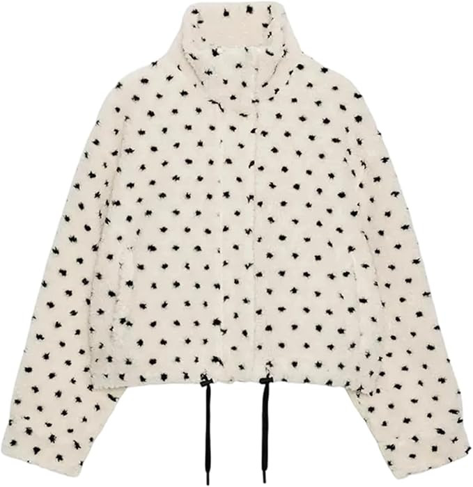 Womens Polka Dot Fleece Jacket Zip Up Oversized Fuzzy Jacket Trendy Bomber Jacket Fall Winter War... | Amazon (US)