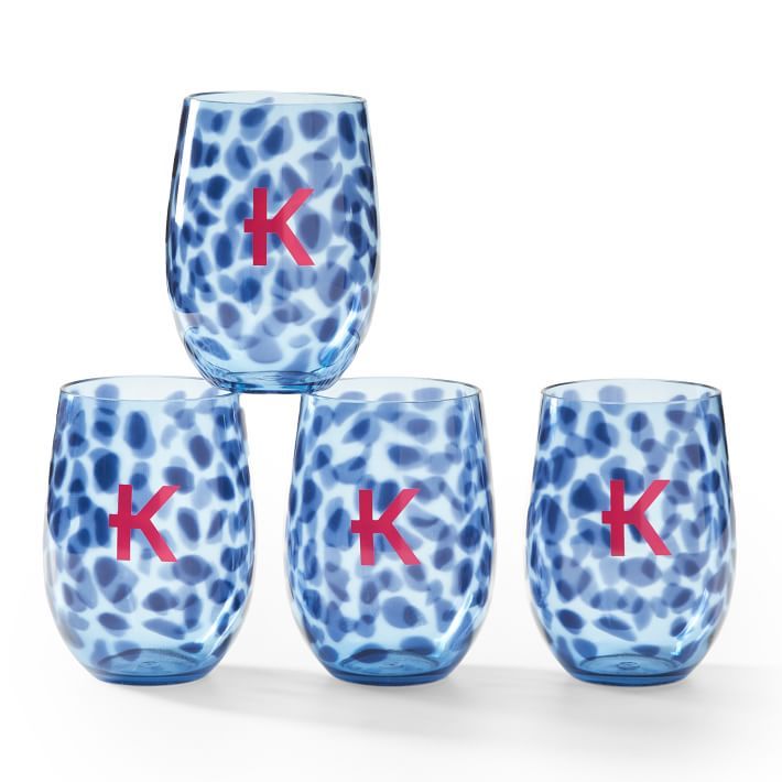 Acrylic Stemless Wine Glasses, Set of 4, Navy Leopard | Mark and Graham