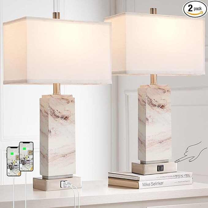 RORIANO Set of 2 Modern Table Lamps for Living Room, 3 Way Touch Dimmable Contemporary Coastal wi... | Amazon (US)