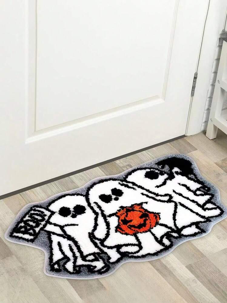 1pc Halloween Ghost Plush Doormat, Absorbent Anti-Slip Bathroom Mat, Asymmetrical Shaped Carpet | SHEIN