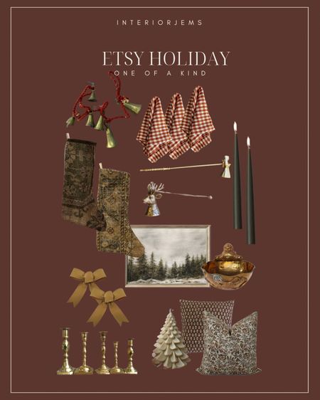 Etsy holiday decor we love, one of a kind, holiday, decor, vintage, like holiday, decor, gingham, hand, towels, candle, snuffer, greenery, settle, holiday pillows, velvet ribbons, Christmas, Art

#LTKHoliday #LTKsalealert #LTKhome