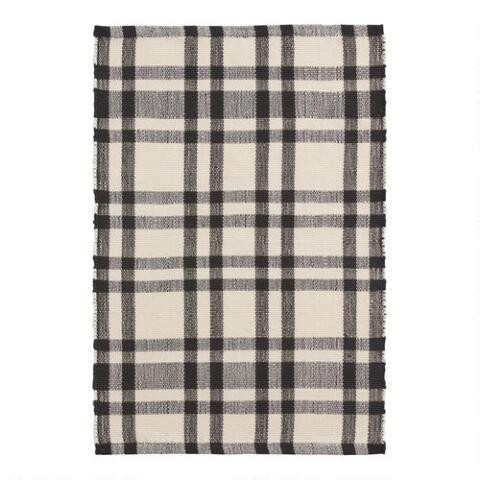 Plaid Stripe Recycled Indoor Outdoor Rug | World Market