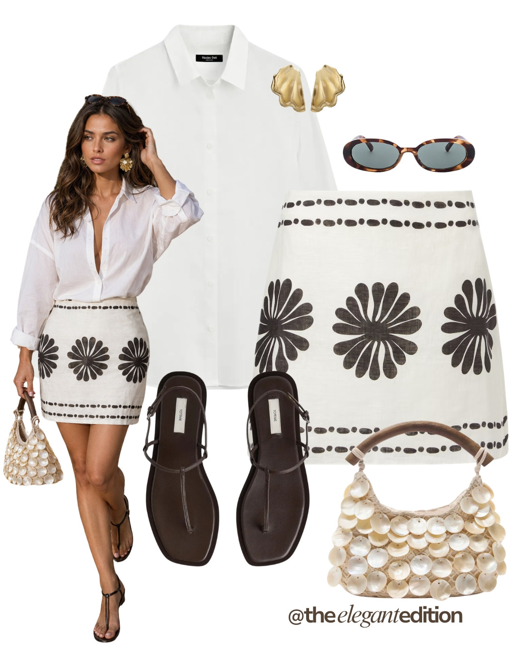 PRINTED SKIRT LOOK 🤍🤎 — White linen shirt, floral embroidered mini skirt, shell bag and brown sandals. Light, fresh and elegant for summer days.

#oldmoney #quietluxury #summeroutfit #LTKsummer #LTKstyletip 

 #LTKeurope #LTKsummer #LTKstyletip
