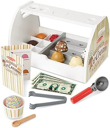 Melissa & Doug Wooden Scoop and Serve Ice Cream Counter (28 pcs) - Play Food and Accessories | Amazon (US)