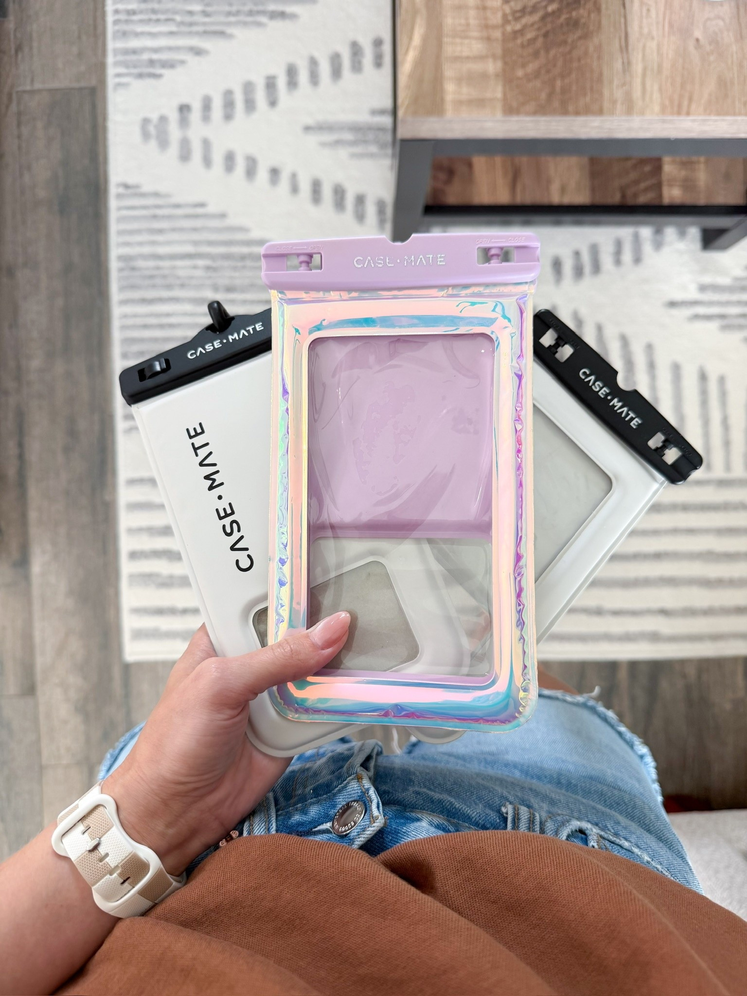 Love these phone protectors for our family Boating adventures and indoor water park trips. So easy to hang around your neck and you can type on them too.

//
Waterproof phone case