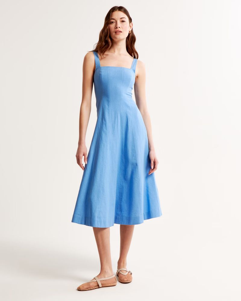 Seamed Linen-Blend Midi Dress | Abercrombie & Fitch (US)
