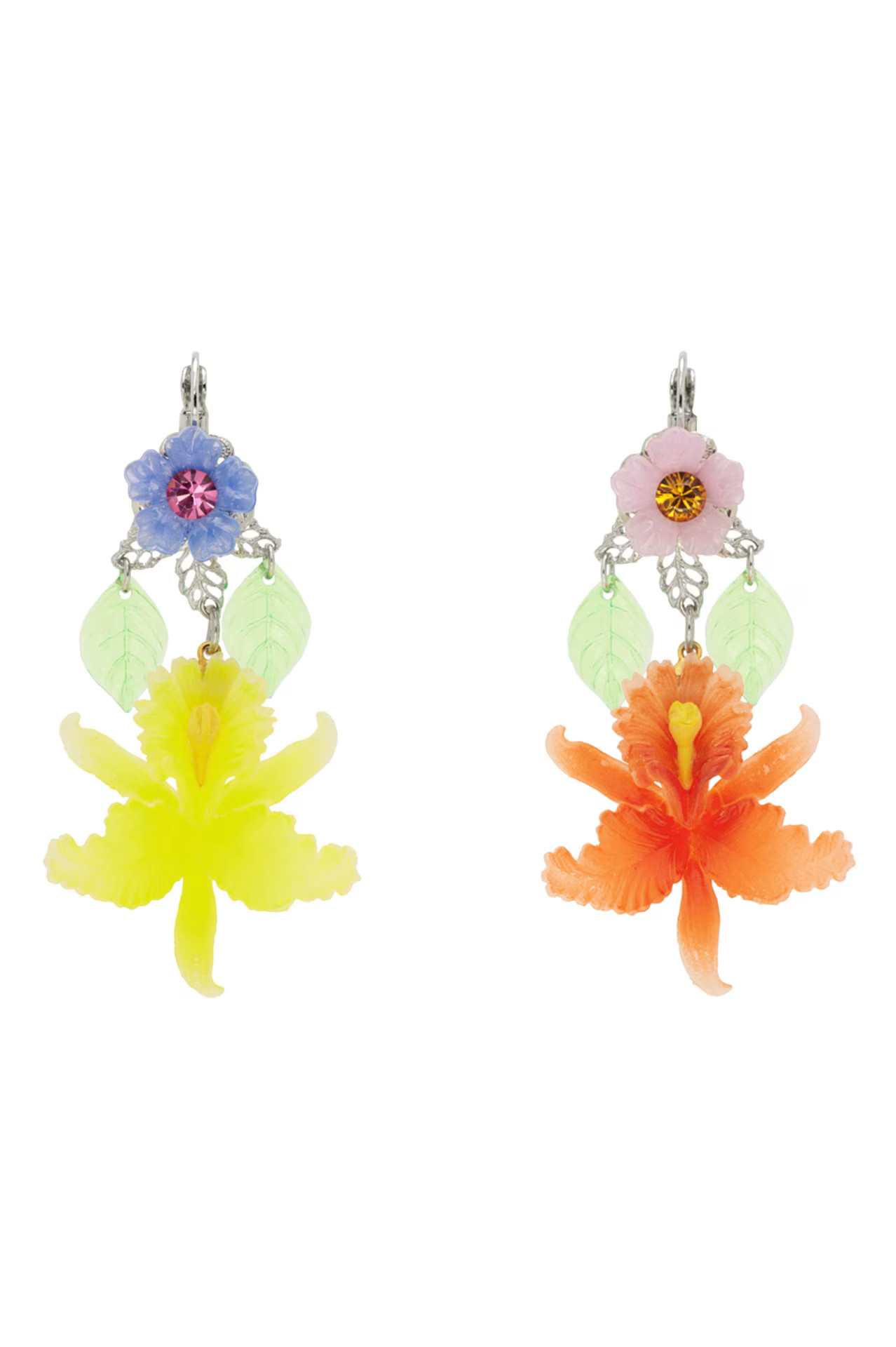 SSENSE Exclusive Pink & White Tarina Tarantino Edition Paradise Orchid Mismatch Earrings | SSENSE