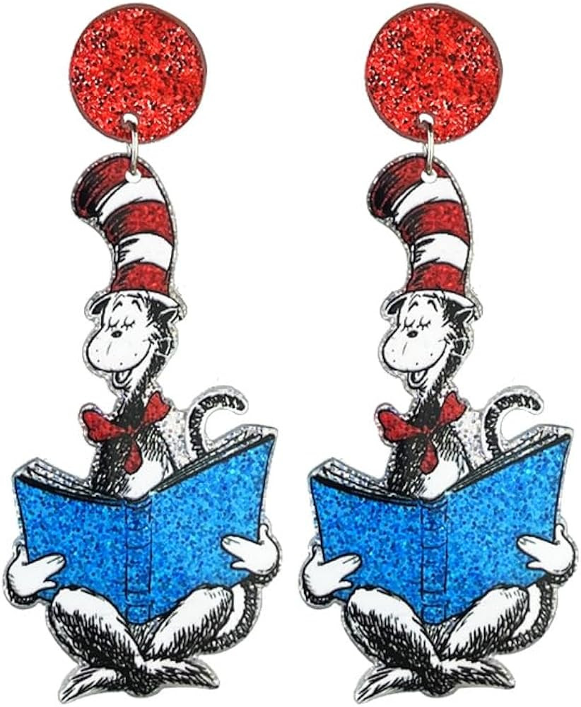 Colorful Teacher Earrings for Women Cartoon Animal Acrylic Cat in the hat Apple Graduation Earrin... | Amazon (US)
