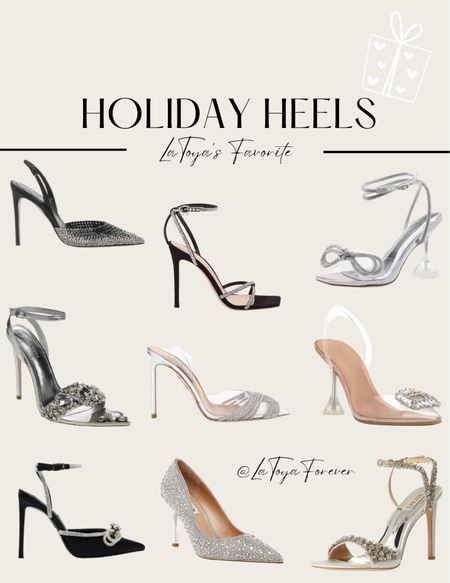 My favorite Holiday heels! Each of these styles are perfect for upcoming gifts, holiday dinners, holiday parties, holiday dinners and New Year festivities! ✨

Holiday heels, silver heels, clear heels, sparkly heels, holiday party heels, heels, gift ideas, holiday gift ideas 
Sale

#LTKshoecrush #LTKHoliday #LTKHolidaySale