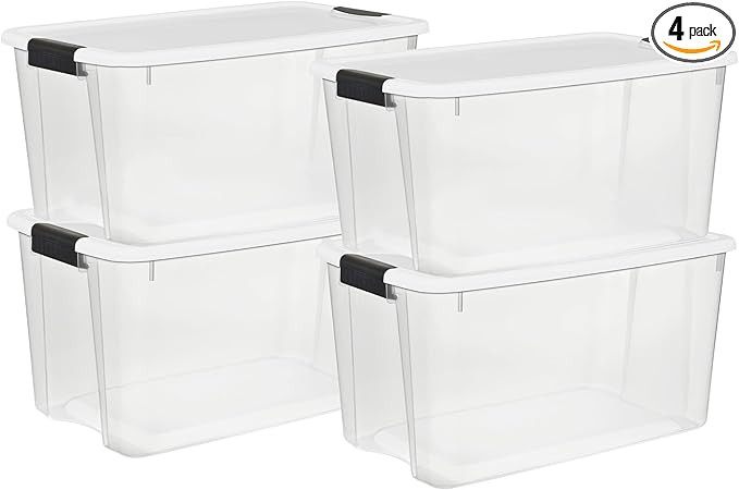 Sterilite 4 Pack Ultra Latching Box, Storage Bins with Lids, Clear Plastic, 70 Quart - Heavy-Duty... | Amazon (US)