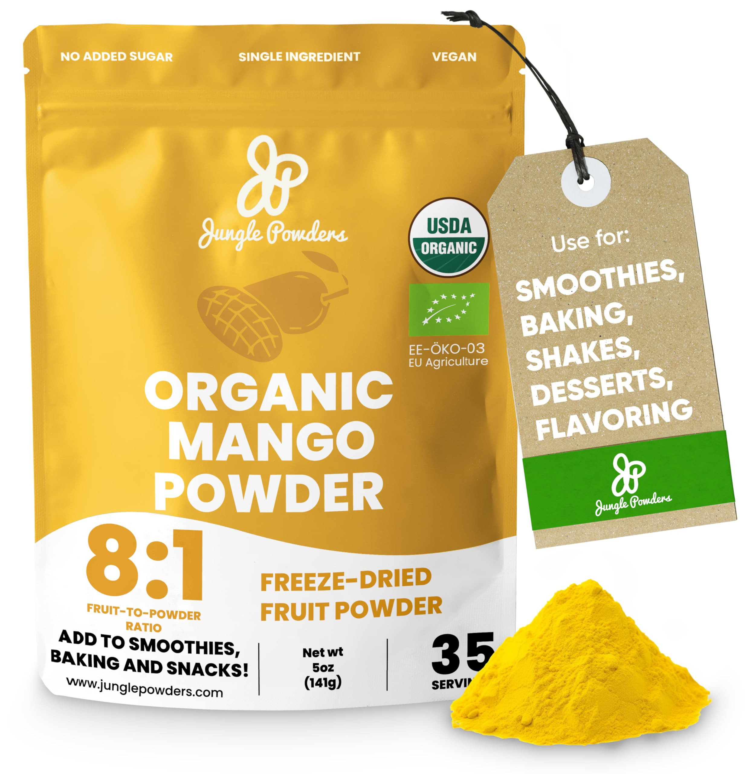 Jungle Powders Organic Mango Powder 5 Ounce Bag, Mango Extract for Baking, Smoothies, Desserts, F... | Amazon (US)