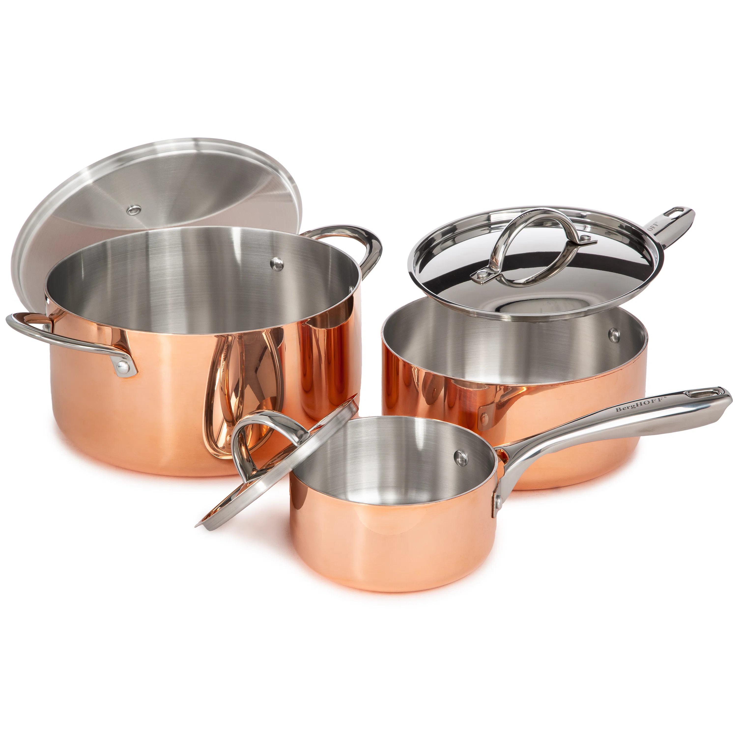 BergHOFF Copper 6-Piece Tri-Ply Set, Dutch Oven, 10" Open Skillet, and Sauce Pan, Polished | Wayfair North America