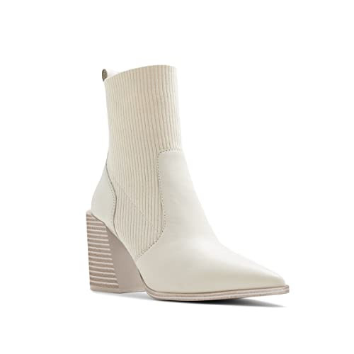 Womens Chunky Stacked Heel Ankle Boots Pointed Toe Booties Slip On Ribbed Knit Sock Boot | Amazon (US)