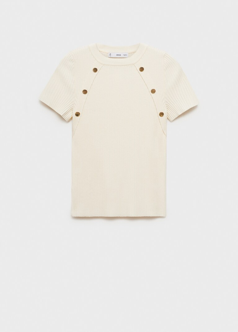 Short-sleeved ribbed sweater with buttons - Woman | MANGO United Kingdom | MANGO (UK)