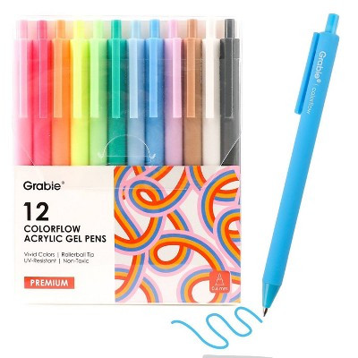 Grabie 12ct Retractable Colorflow Acrylic Gel Pens | Target