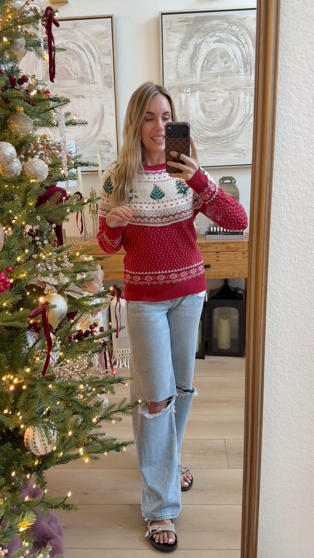 Wearing my true size small in the fair isle Christmas sweater from Walmart. It’s form fitting and I’d size up if you want a looser fit. It’s soft and warm. Not itchy. 

#LTKHoliday #LTKSeasonal