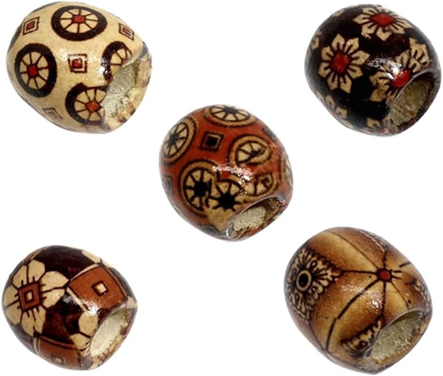 Housweety 100 Mixed Painted Drum Wood Spacer Beads 17x16mm, Round Loose Wood Beads Bulk for Braid... | Amazon (US)