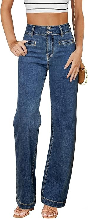 Sidefeel Women's Jeans High Waisted Straight Leg Stretchy Jeans Trendy Welt Pockets Loose Wide Le... | Amazon (US)