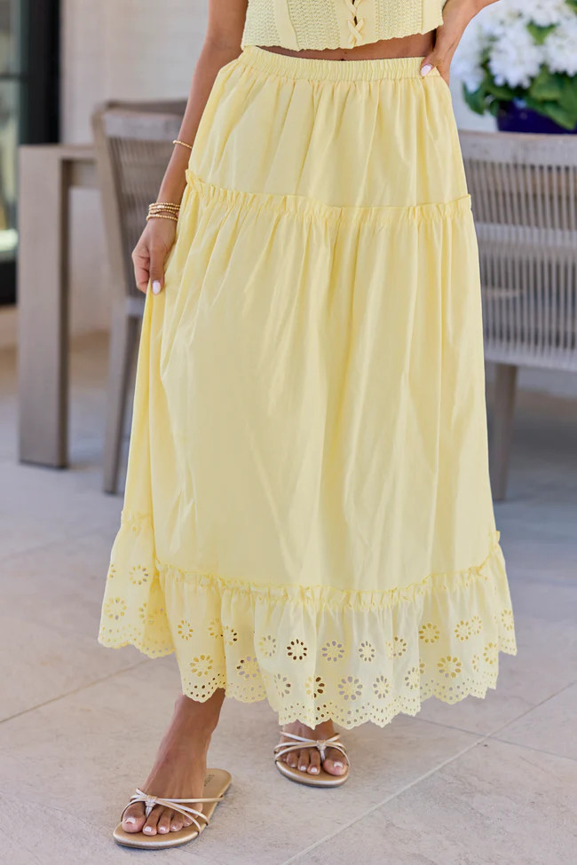 Joelle Yellow Eyelet Hem Maxi Skirt | Pink Lily