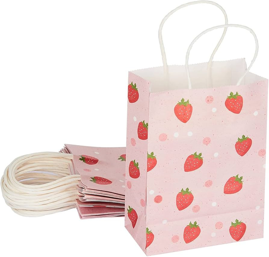 BaShiDer Strawberry Gift Bags 5.9x8.26x3.15-inch Strawberry Party Favor Bags 16Pcs Paper Bags wit... | Amazon (US)