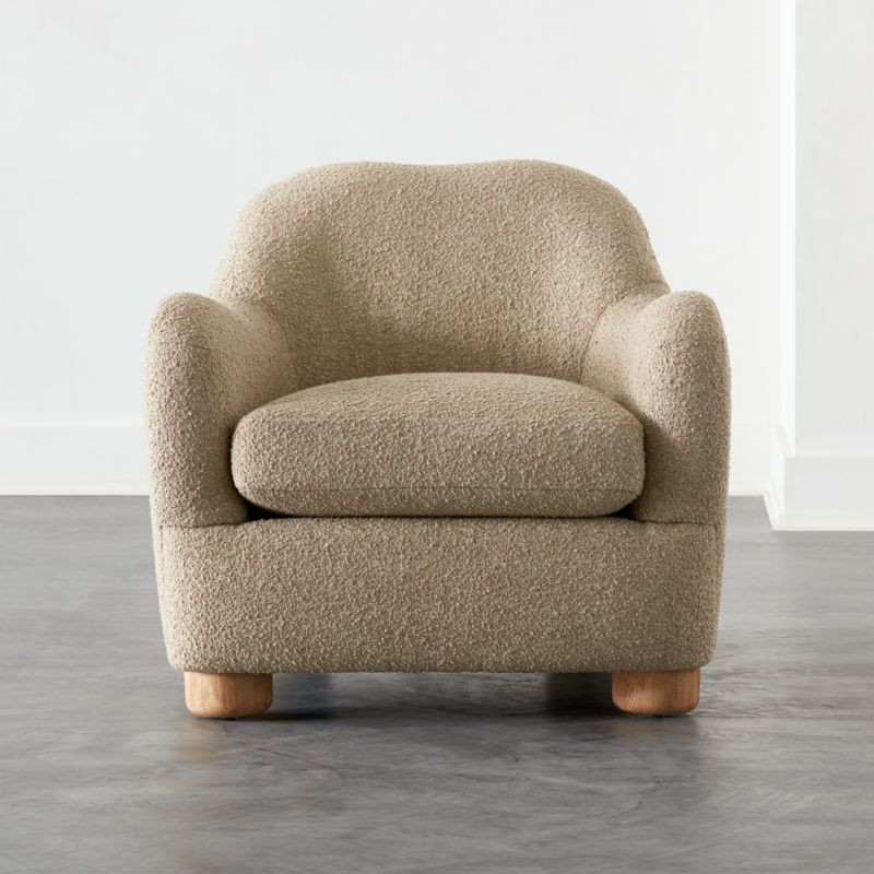 Bacio Camel Boucle Lounge Chair with Bleached Oak Legs + Reviews | CB2 | CB2