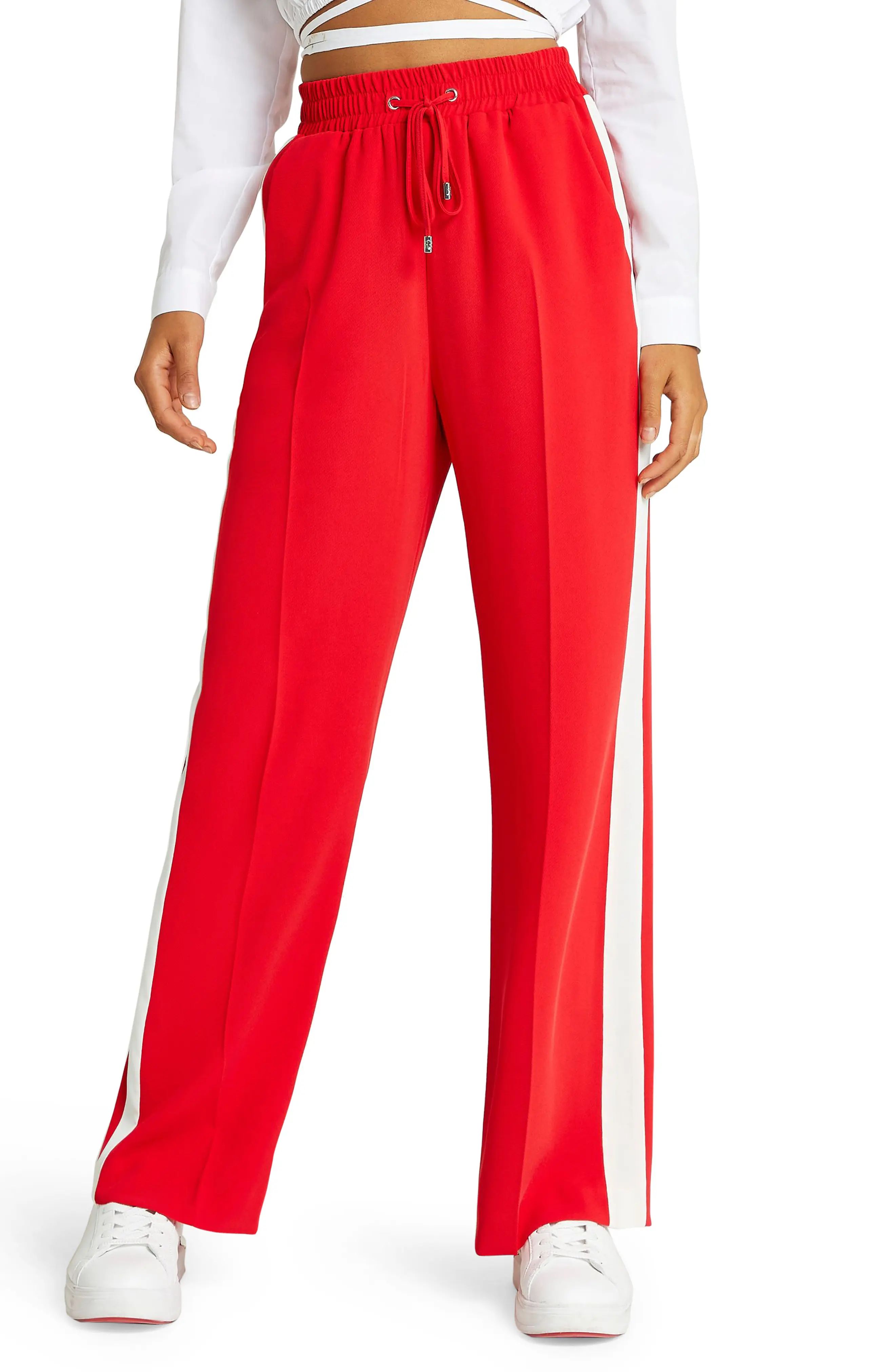 RIVER ISLAND Wide Leg Track Trousers in Red at Nordstrom, Size 6 Us | Nordstrom
