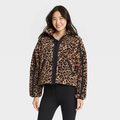 Women's Piped High Pile Fleece Jacket - JoyLab™ Brown S | Target