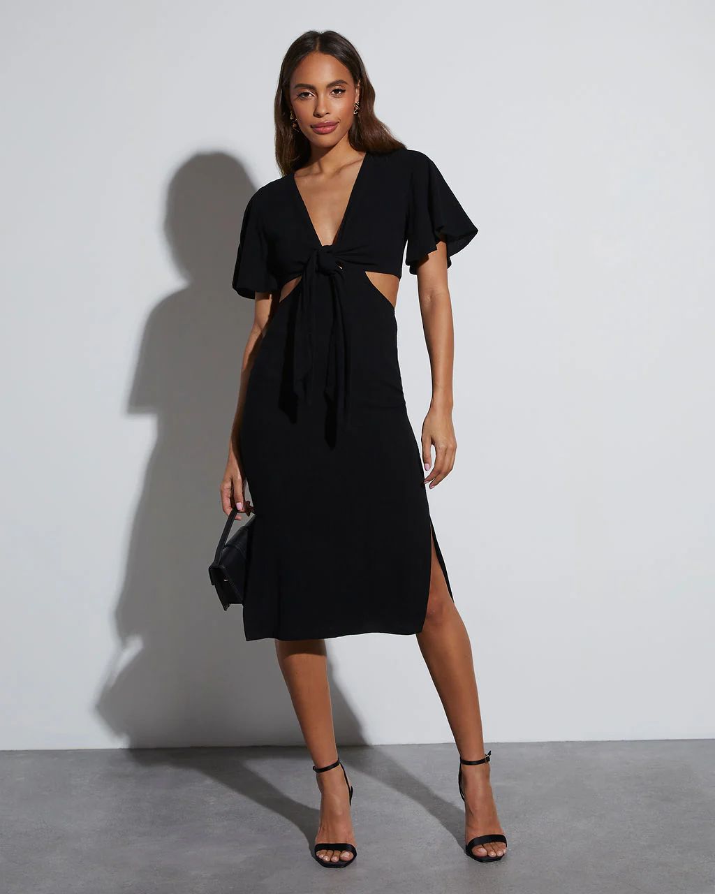 Jenner Linen Blend Tie Front Cutout Midi Dress | VICI Collection