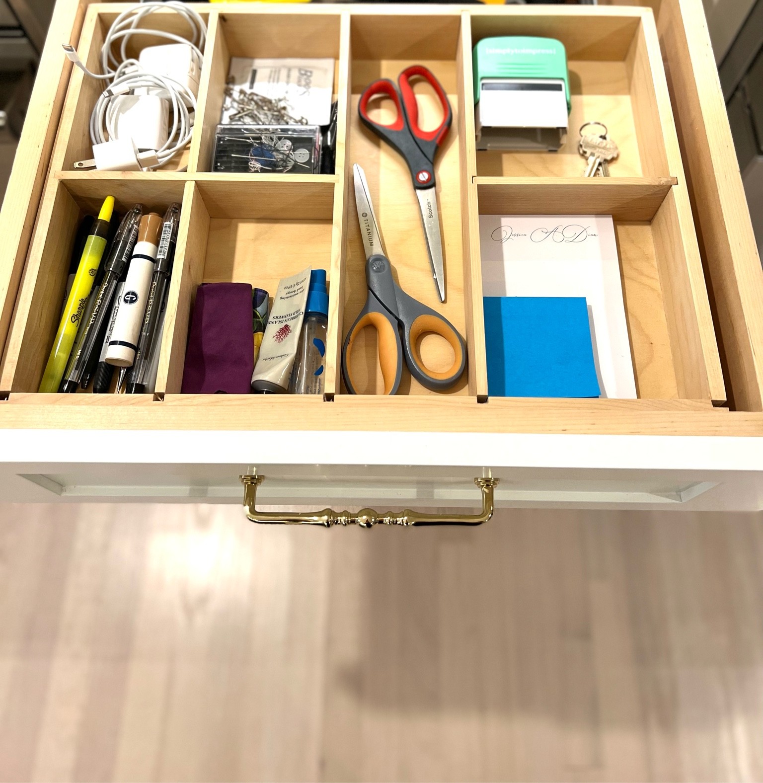 This so perfectly matches the cabinets it was a must for this “junk drawer” turned utility drawer. The 7 slots make it perfect to keep all your daily grabs clean, organized and visible. 

#LTKfamily #LTKhome #LTKunder50