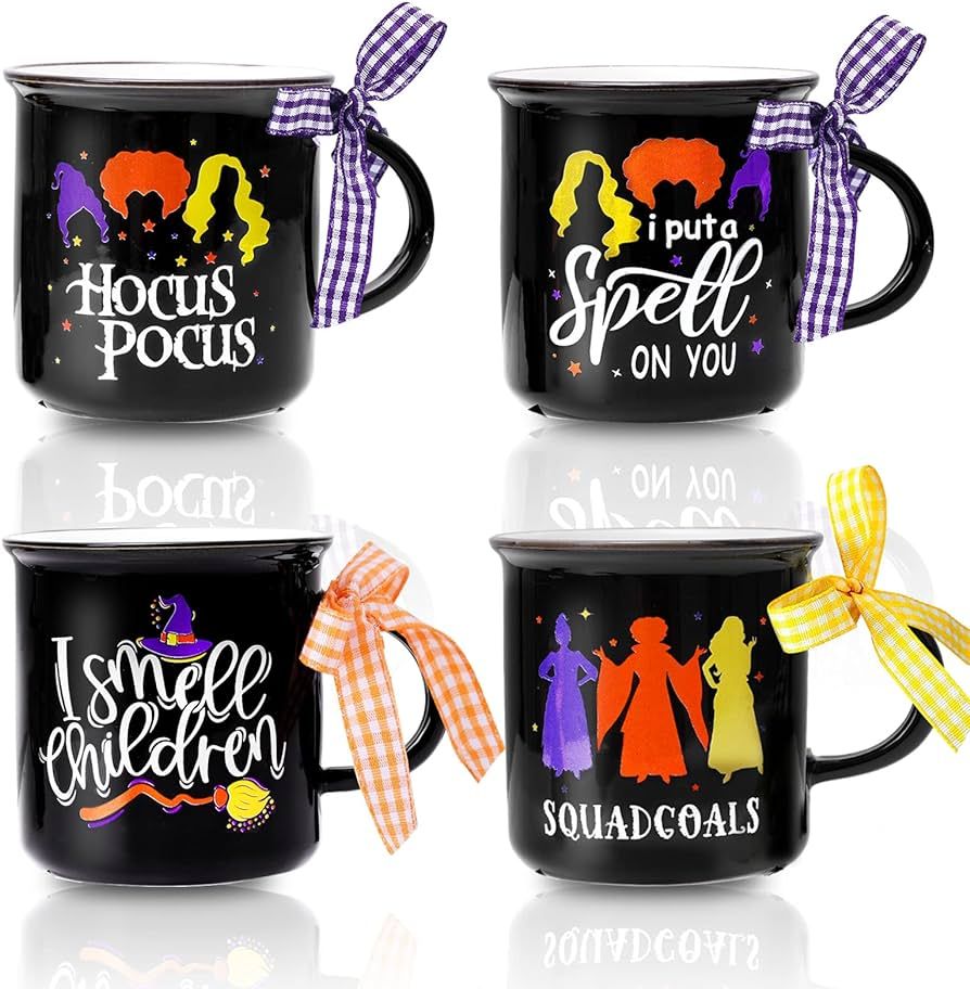 Whaline 4Pcs Halloween Mini Coffee Mug with Ribbon Hocus Pocus Mini Drinking Mug Halloween Witch ... | Amazon (US)