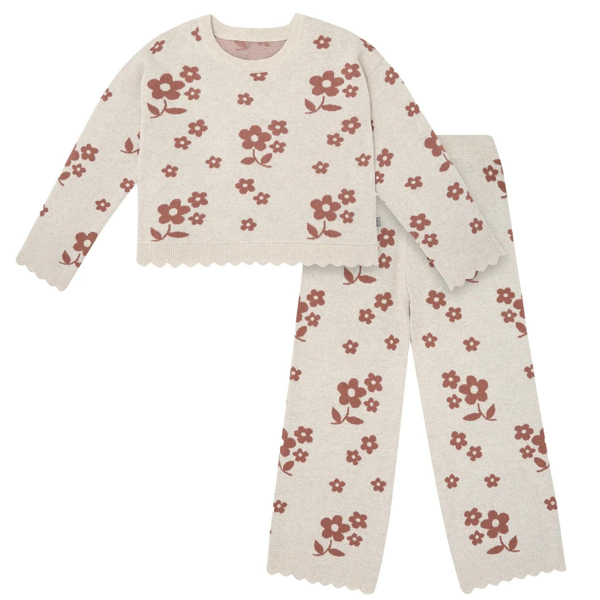 2-Piece Baby Girls Nutmeg Flowers Jacquard Seater Knit Top and Pant Set | Gerber Childrenswear