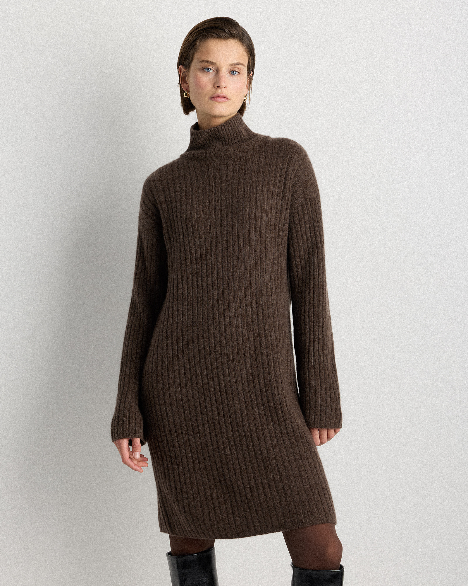 Mongolian Cashmere Ribbed Turtleneck Mini Dress | Quince